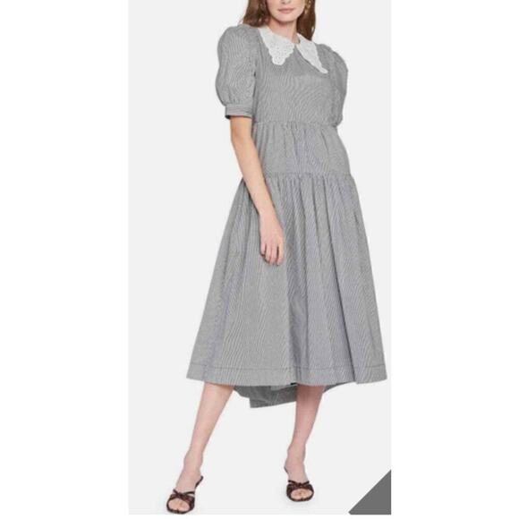 En saison Teryll Stripe Cotton Lace Collar Midi Prarie Dress Medium New - Picture 1 of 8